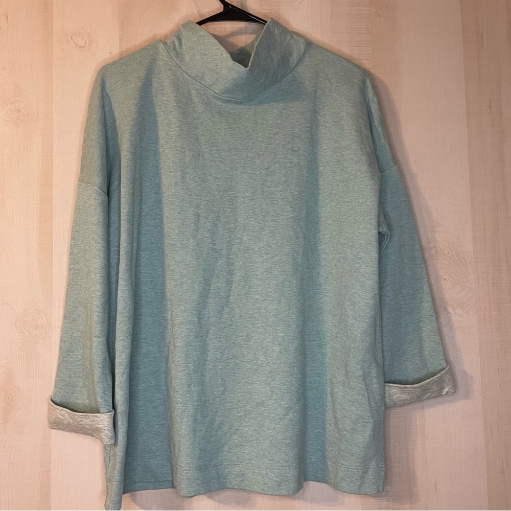 J. Jill green grey mock neck sweatshirt top cuff sleeve size large